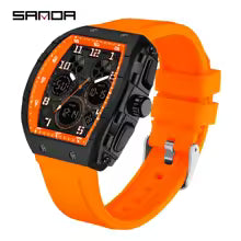 Luxury SANDA Tonneau Dial Digital Watch for Men