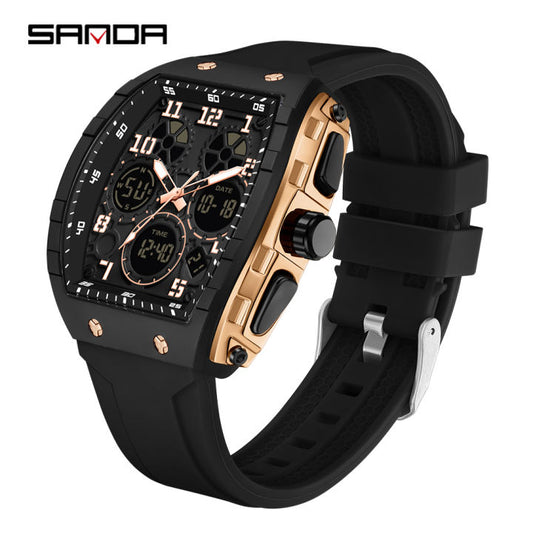 Luxury SANDA Tonneau Dial Digital Watch for Men