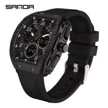 Luxury SANDA Tonneau Dial Digital Watch for Men